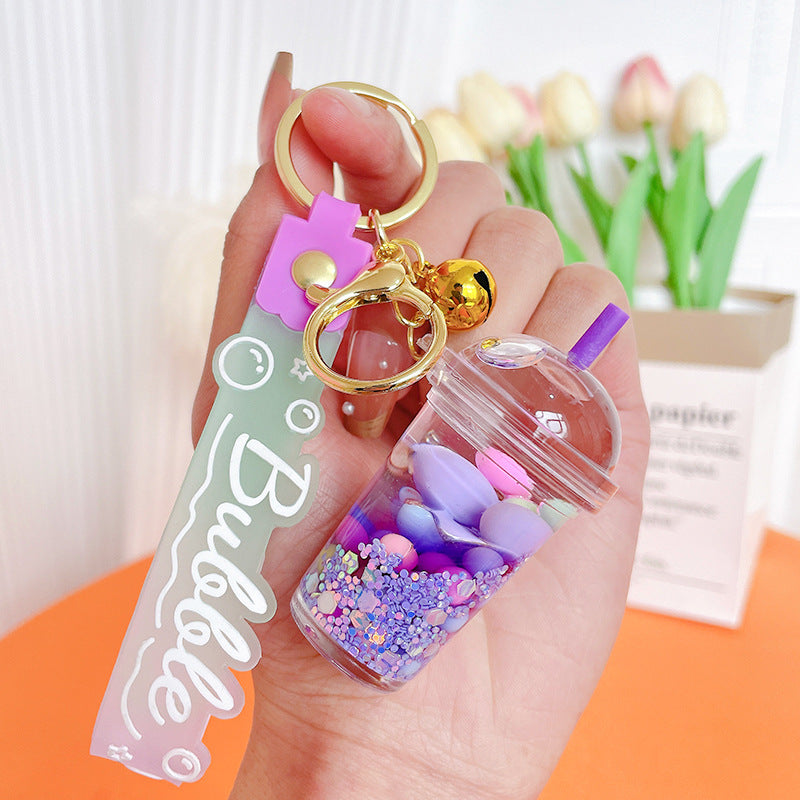 Wholesale Acrylic Oiled Milk Tea Cup Liquid Quicksand Key Chain